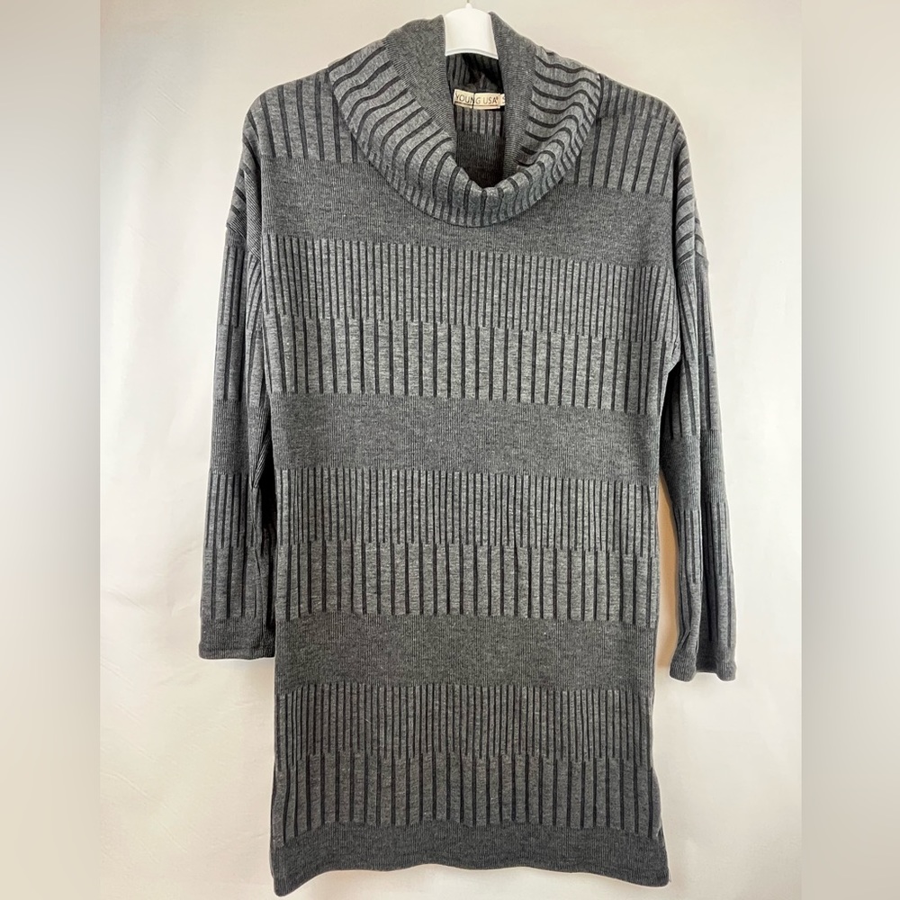 Woman’s size S, NWT Cowl Neck, Ribbed, Sweater Dress by Young USA, Gray,
